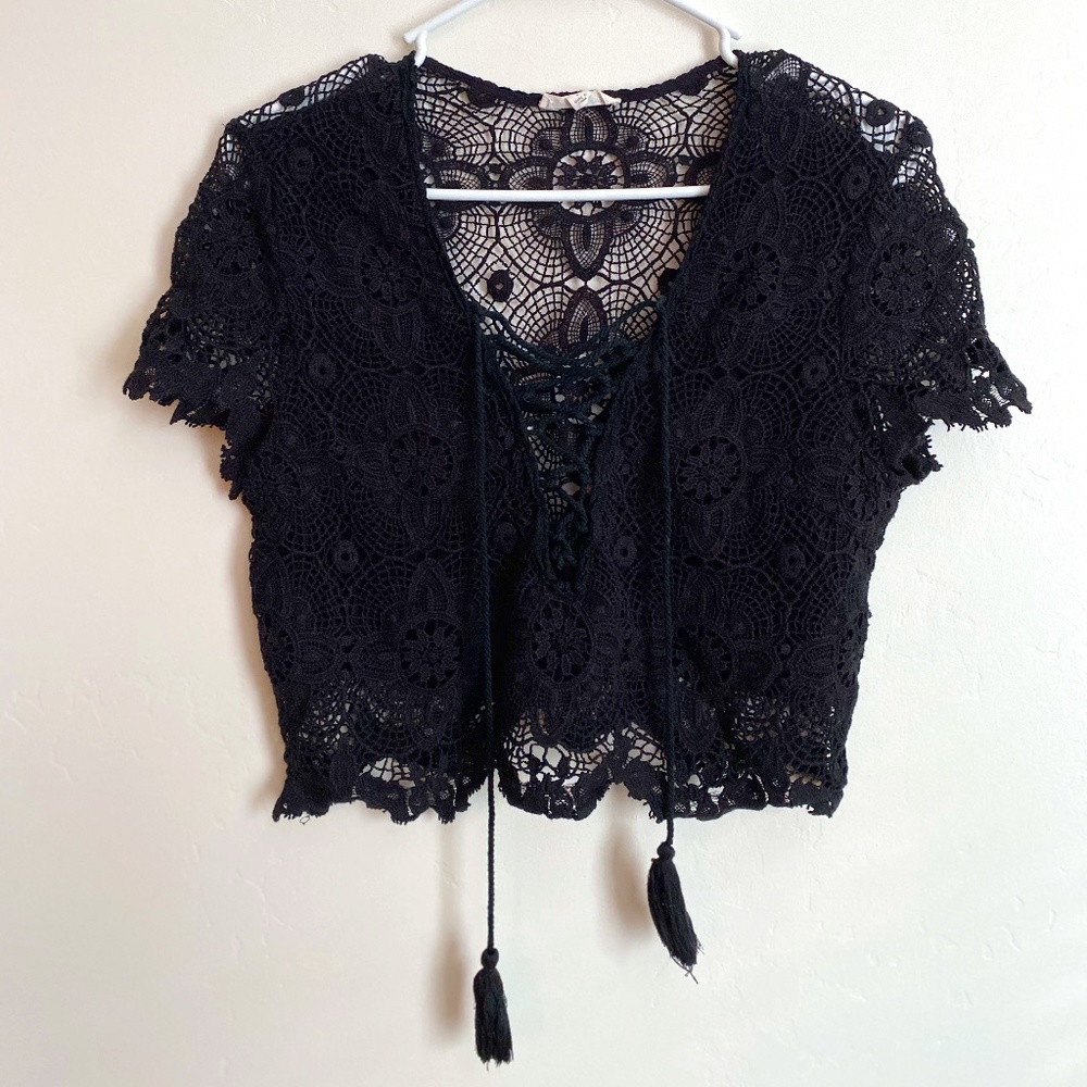 Black Crotchet Crop Top